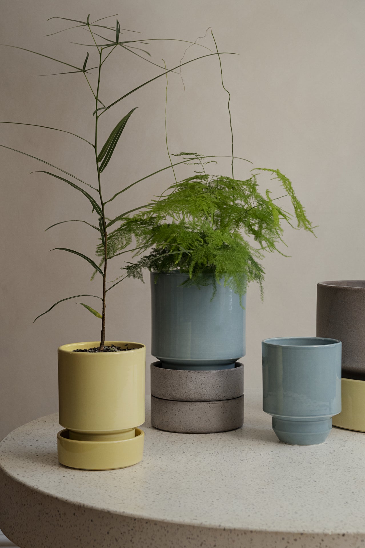 Hoff krukke, Raw grey + Misty Blue underskål