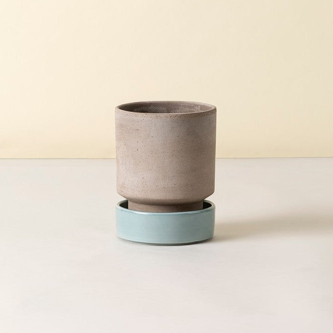 Hoff krukke, Raw grey + Misty Blue underskål
