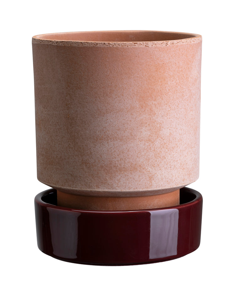 Hoff krukke inkl. underskål - Ø18cm. - Rosa eller grå krukke, rå