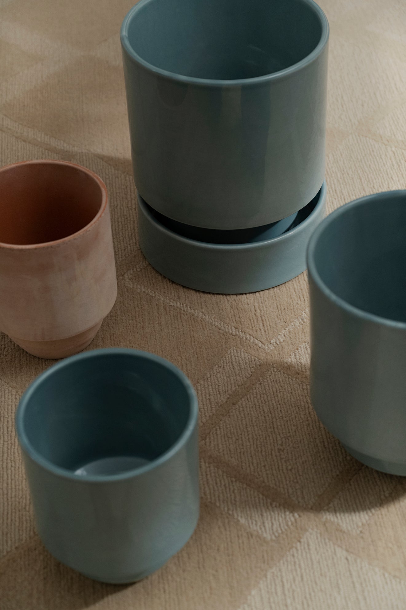 Hoff krukke, Raw rosa + Misty Blue underskål