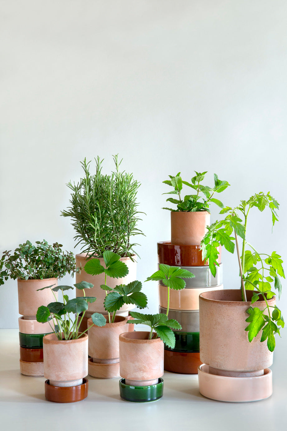Hoff krukke, Raw rosa + Misty Blue underskål