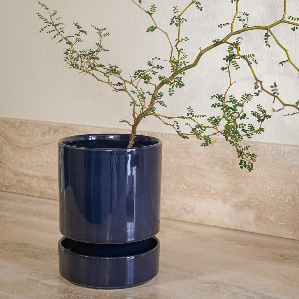 Nyhed: Glaseret Hoff krukke inkl. underskål - Ø14 cm - Sapphire Blue