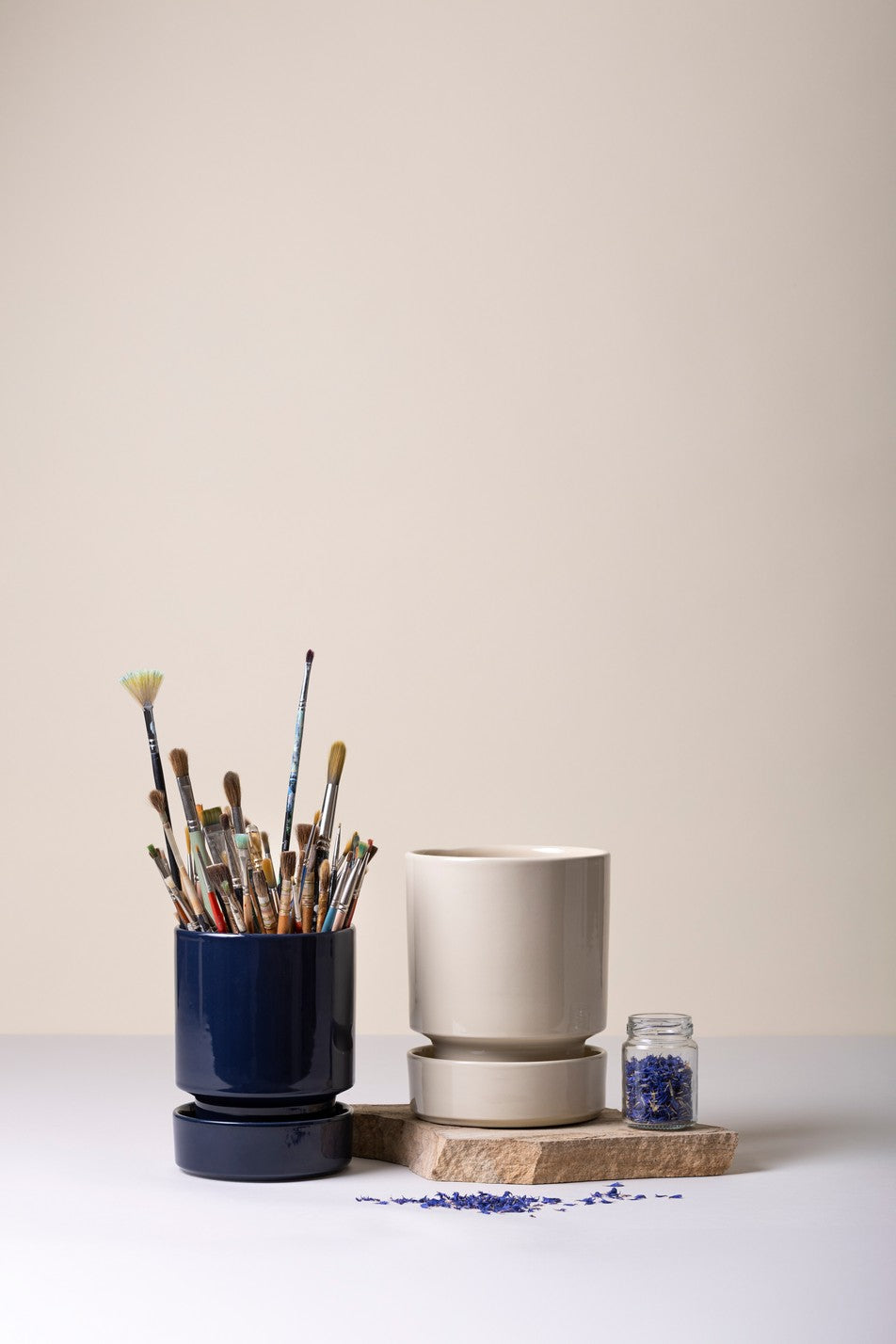 Nyhed: Glaseret Hoff krukke inkl. underskål - Ø14 cm - Sapphire Blue