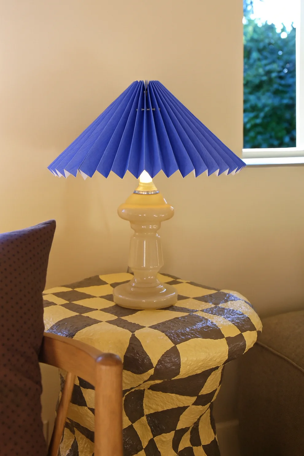 Håndlavet bordlampe – Petro 2 Beige & Mørkeblå