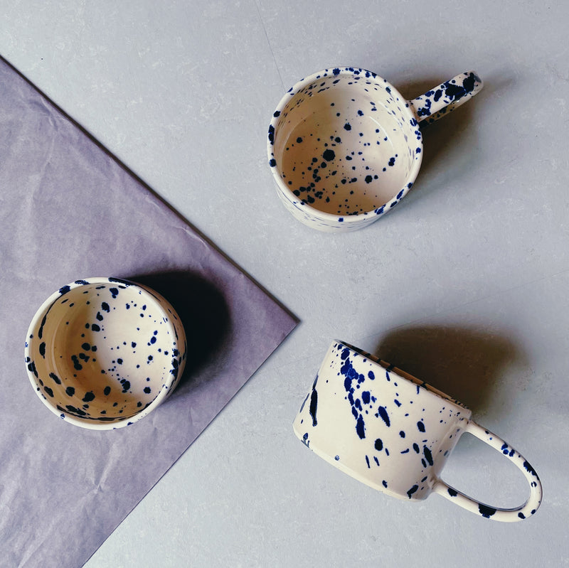 Handmade by Marle, Blue ink kop. Håndlavet keramik kop/krus og matchende skål