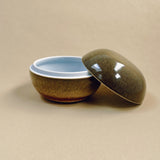 Unika keramik lågkrukke/bonbonniere. Håndlavet af ALF Ceramics mørk grøn. Åben