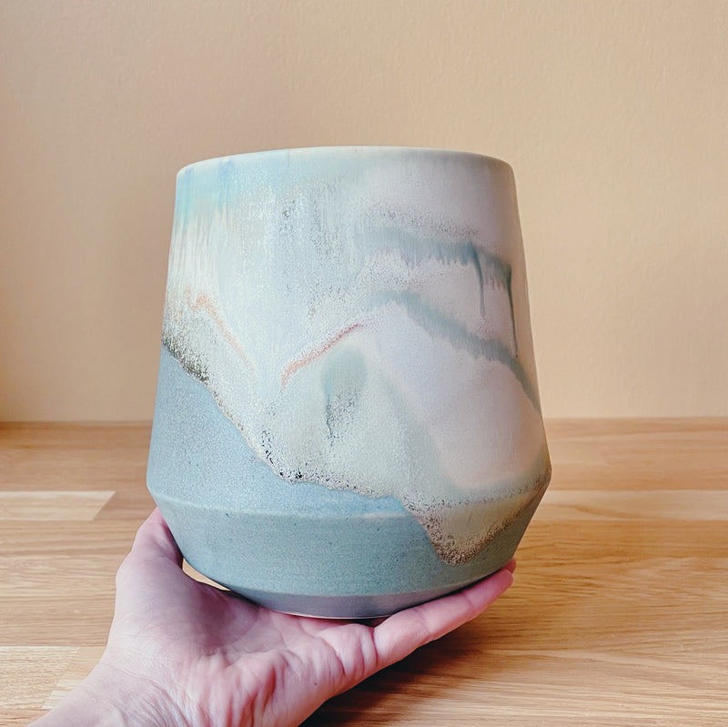 Landskabt, Stor keramikkrukke eller vase Vandkant. Unika keramik. Glasur. Håndlavet dansk keramik