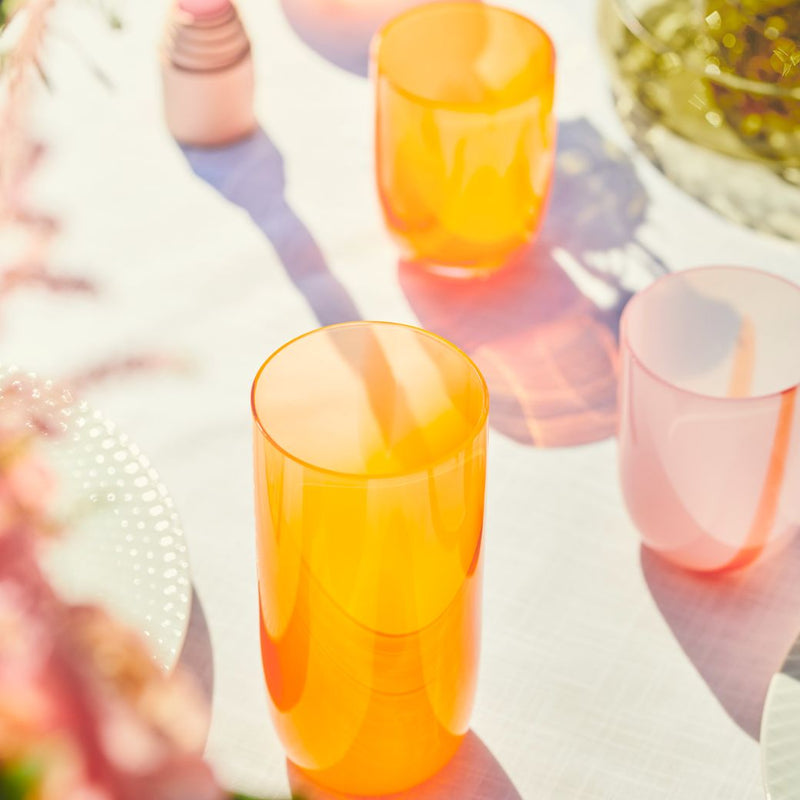 Kodanska, Mundblæst vandglas. 250 ml. Flow tumbler - orange dots og pink 